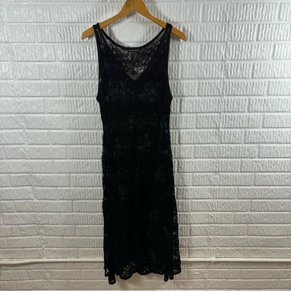 Eileen Fisher V-Neck Crinkle Lace Dress w/ Slip Large - Picture 3 of 6